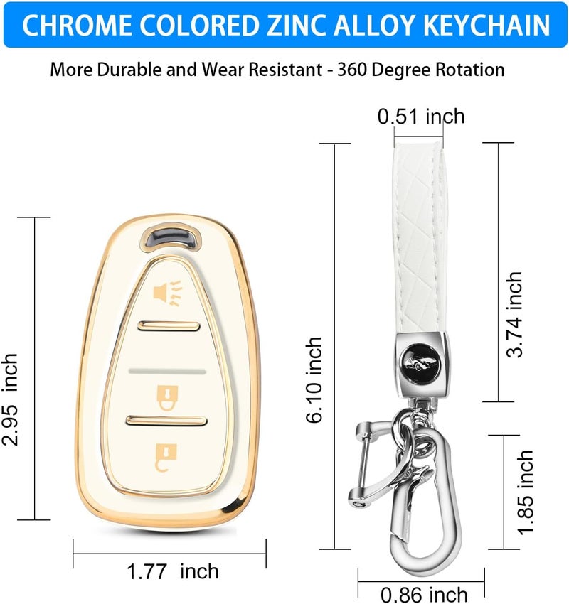 QBUC Key Fob Cover for Chevy, Car Key Fob Case with Keychain for Equinox 2018-2022 Sonic 2017-2020 Spark 2016-2022 Traverse Trailblazer Trax Accessories Protector (Gold-White) - Image 3